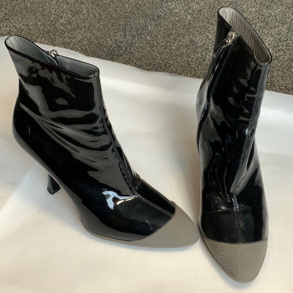 Mui Mui black patent leather booties
